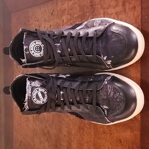 SAWA Floral Black and Blue High-Top Sneakers